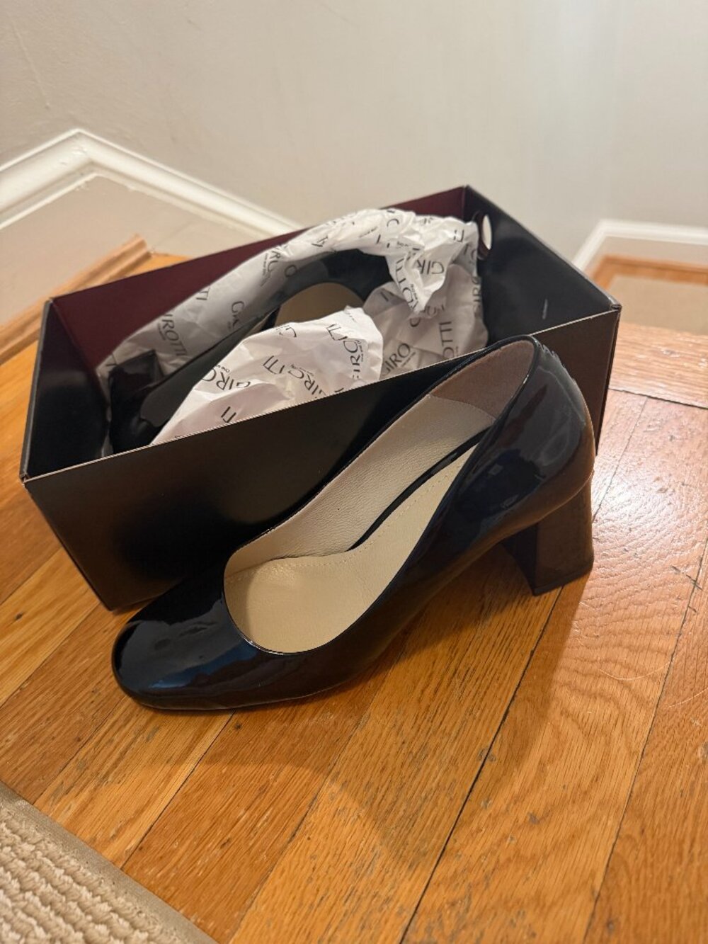 GIROTTI Black Patent Finish Block Heel Pumps | EU 39 | With Box